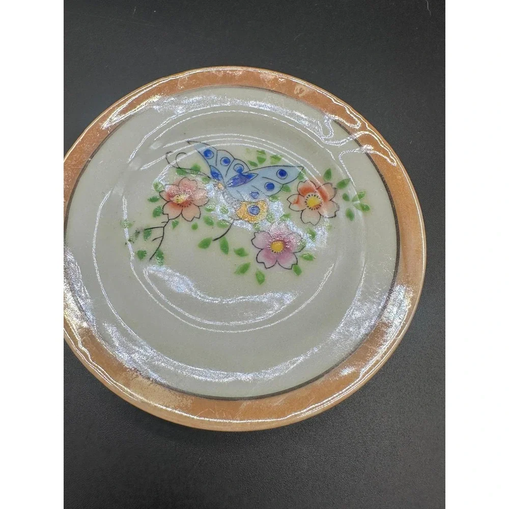 Vintage Made in Japan Hand‑Painted Butterfly Floral Trinket Dish 4.5″ Decorative